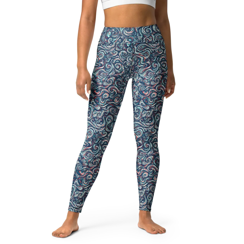 Indigo Vortex on Yoga Leggings — Front