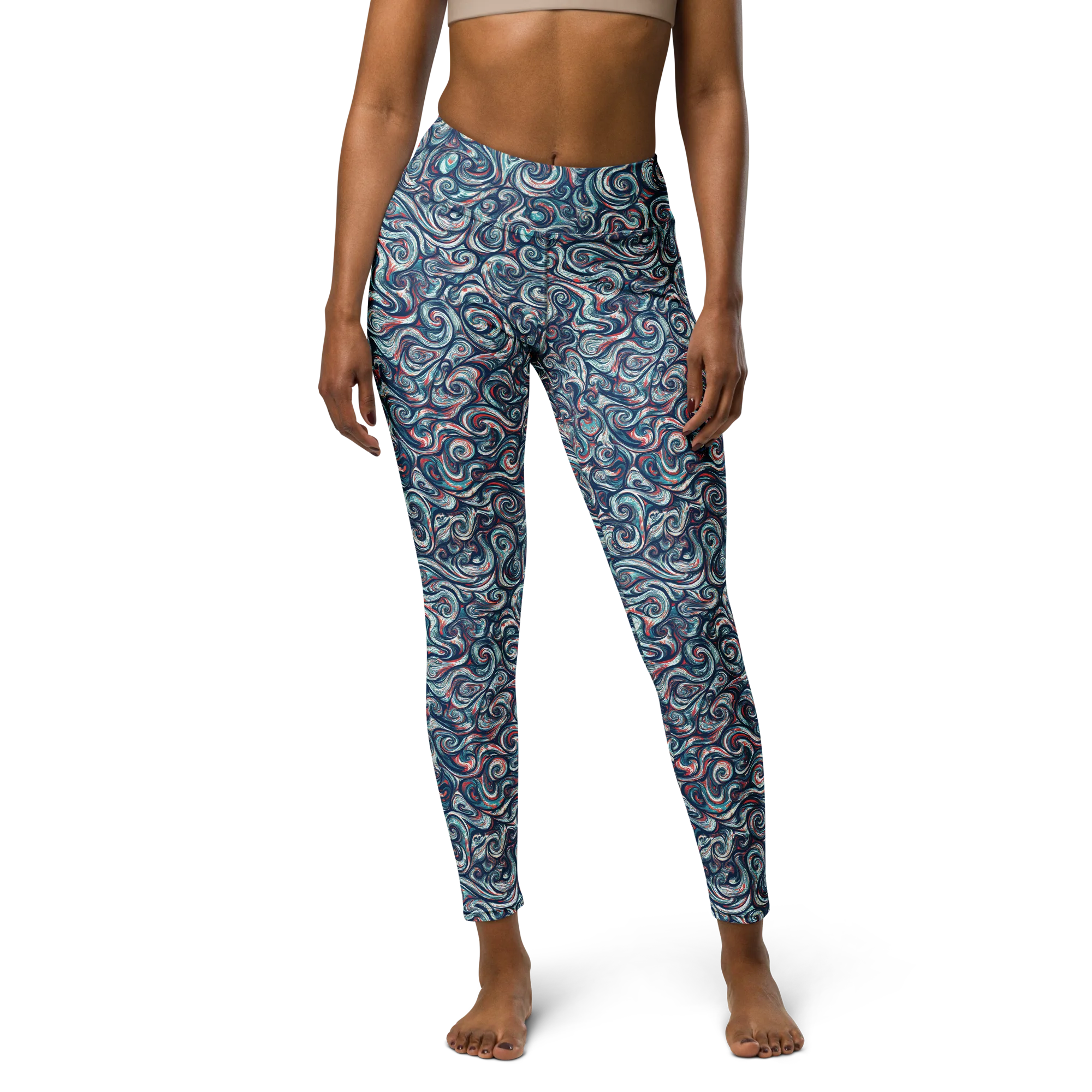Indigo Vortex on Yoga Leggings — Front