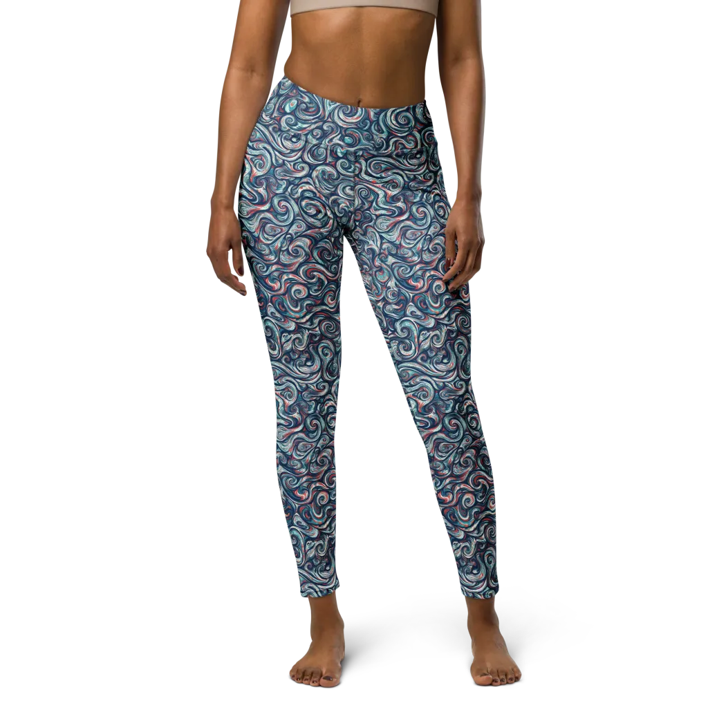 Indigo Vortex on Yoga Leggings — Front