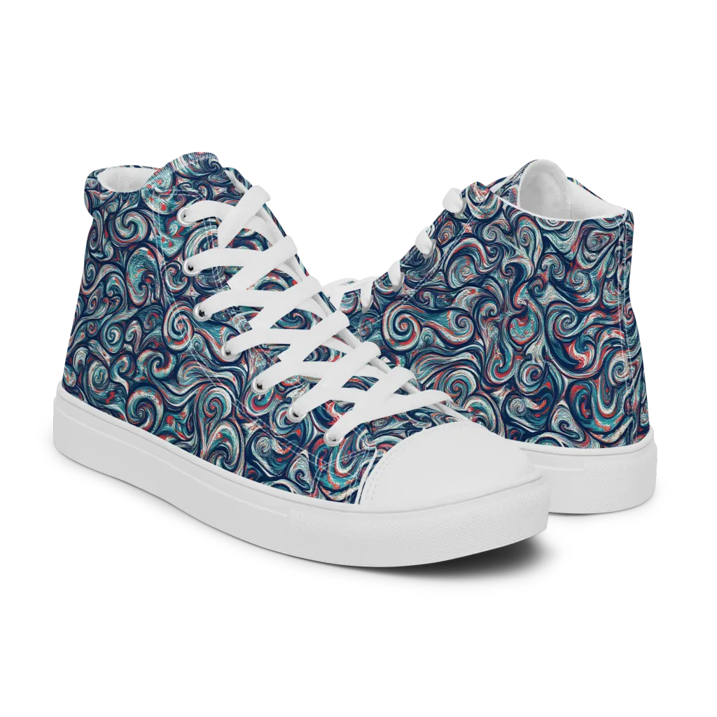 Indigo Vortex on Men's High Top Canvas Shoes — Right