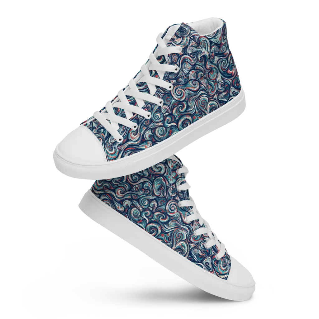 Indigo Vortex on Men's High Top Canvas Shoes — Front