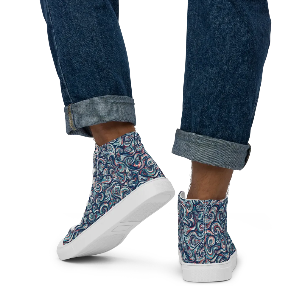 Indigo Vortex on Men's High Top Canvas Shoes — Back