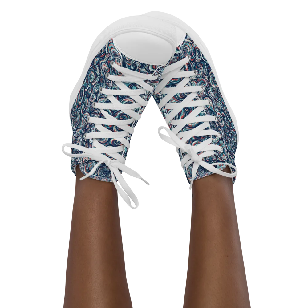 Indigo Vortex on Women's High Top Canvas Shoes — Front
