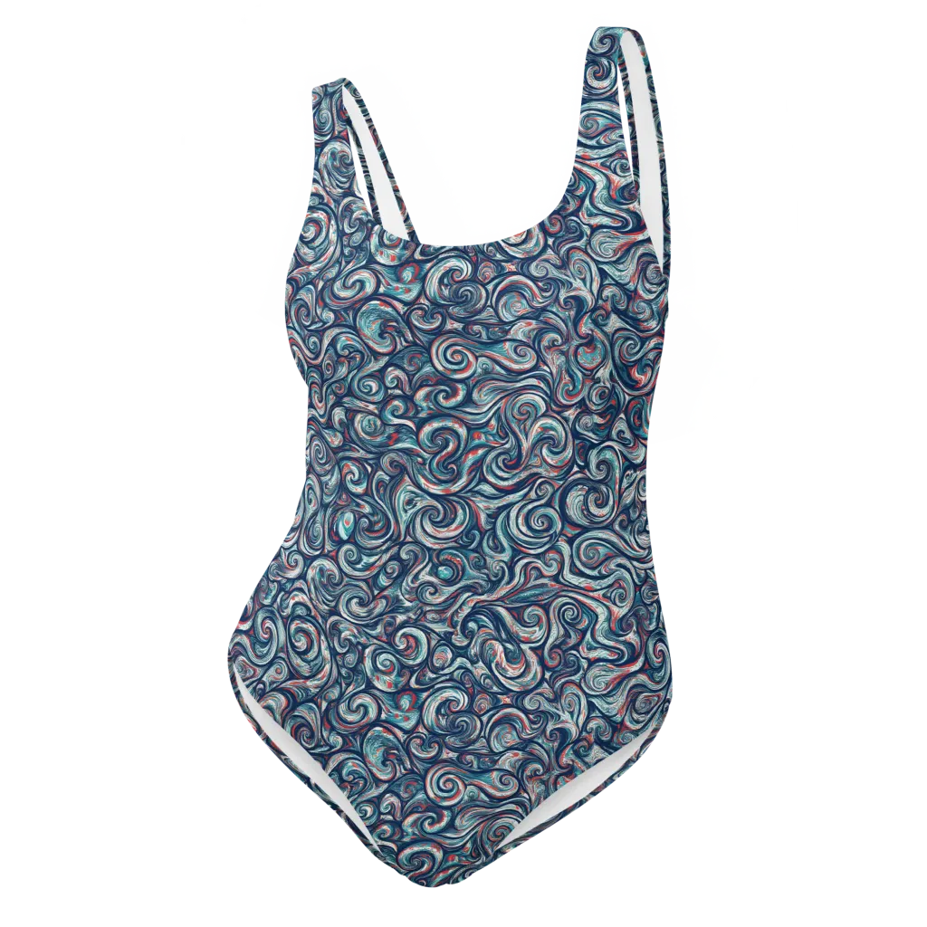 Indigo Vortex on One-Piece Swimsuit — Front