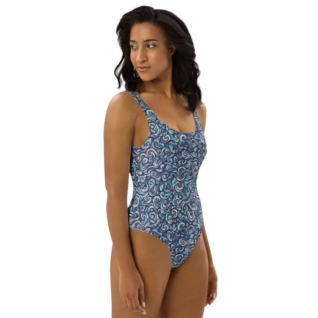 Indigo Vortex on One-Piece Swimsuit — Right