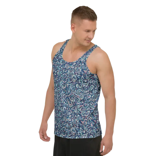 Indigo Vortex on a Men's Tank Top