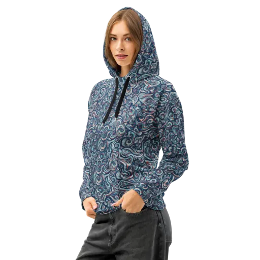 Indigo Vortex on a Cotton Hoodie