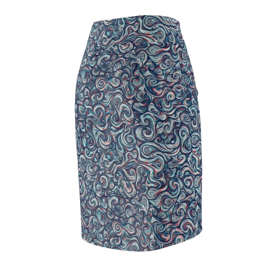 Indigo Vortex on Pencil Skirt — Back Side