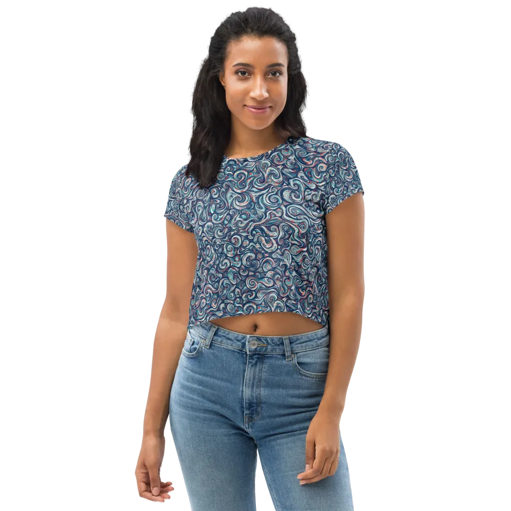 Indigo Vortex on Crop Tee — Front