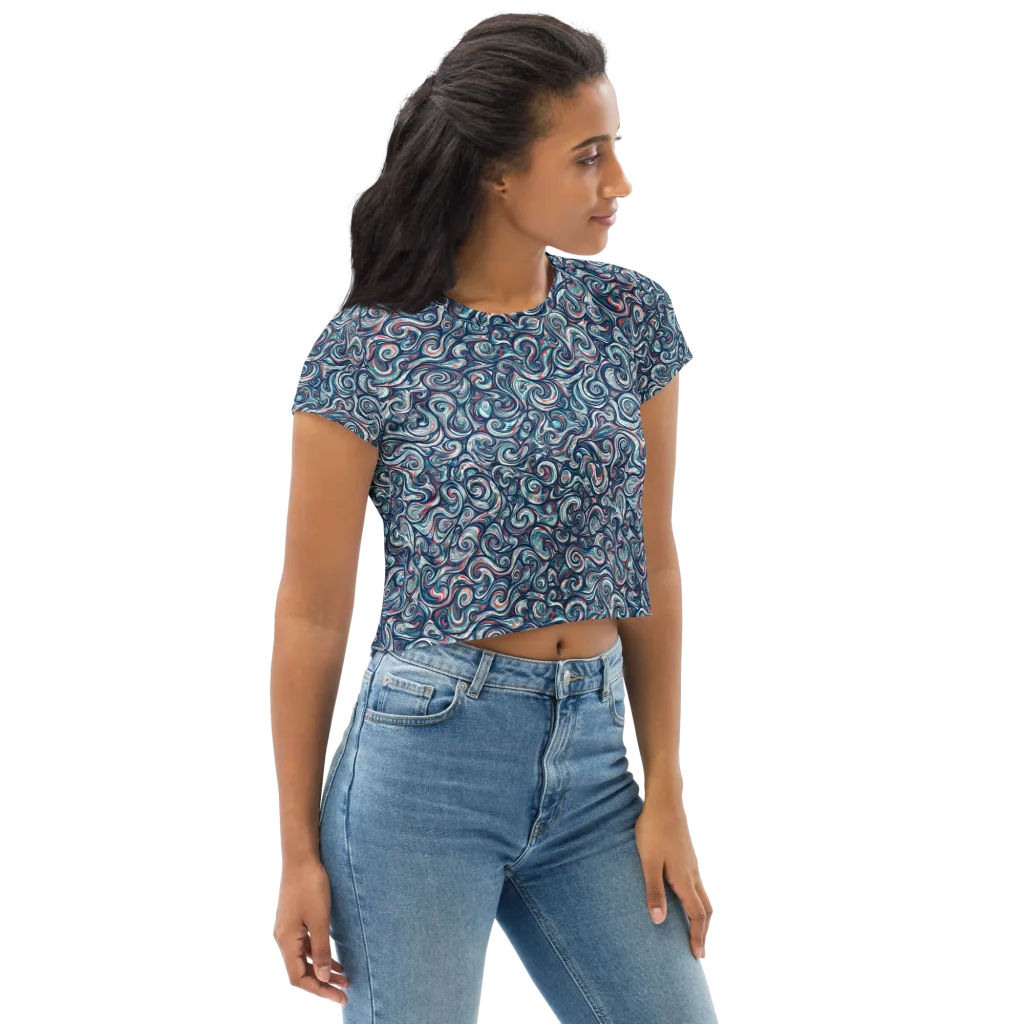 Indigo Vortex on Crop Tee — Right Front