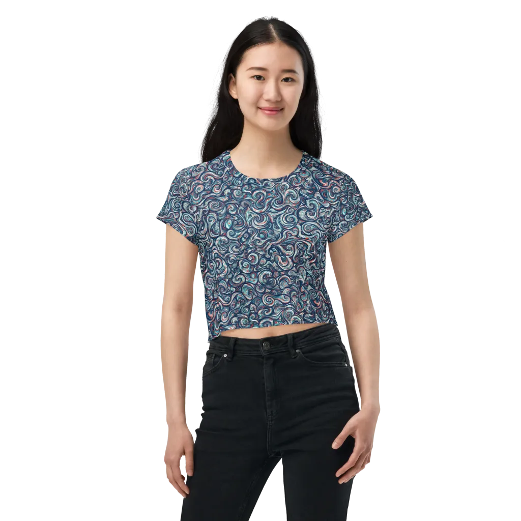 Indigo Vortex on Crop Tee — Front