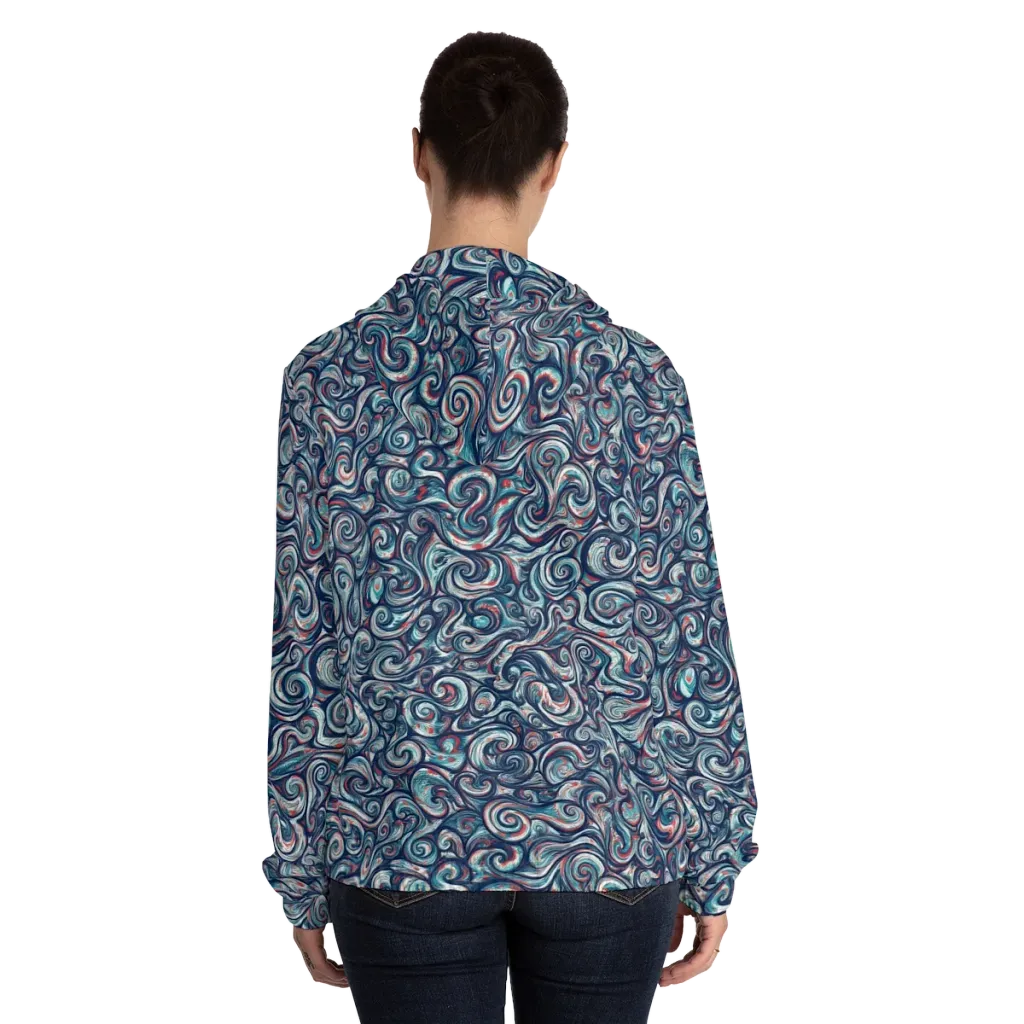 Indigo Vortex on Women's Full-Zip Hoodie — Back On Person