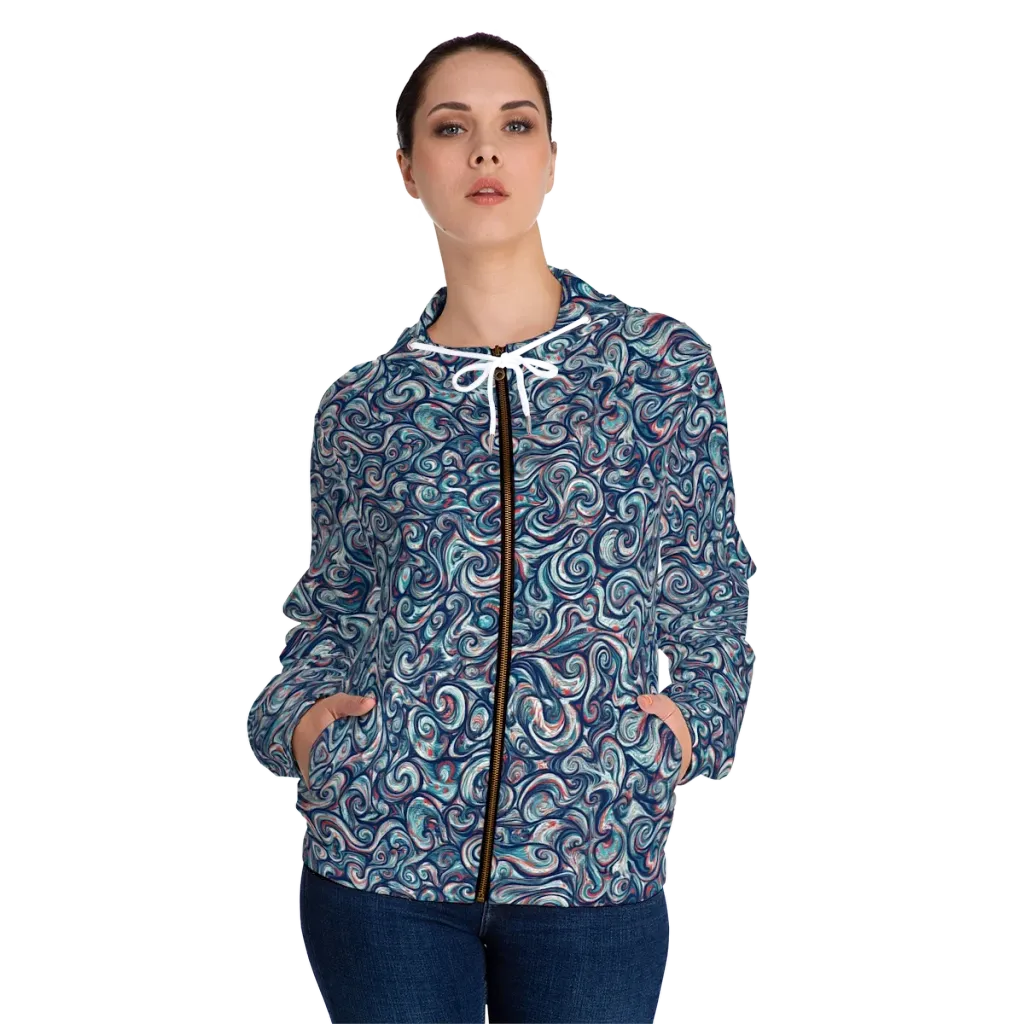 Indigo Vortex on Women's Full-Zip Hoodie — Front On Person