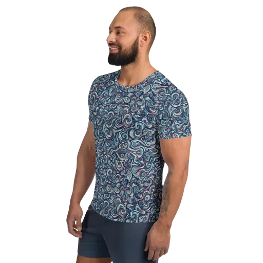 Indigo Vortex on a Men's Athletic T-Shirt