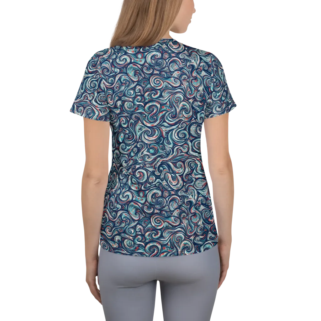 Indigo Vortex on Women's Athletic T-Shirt — Back