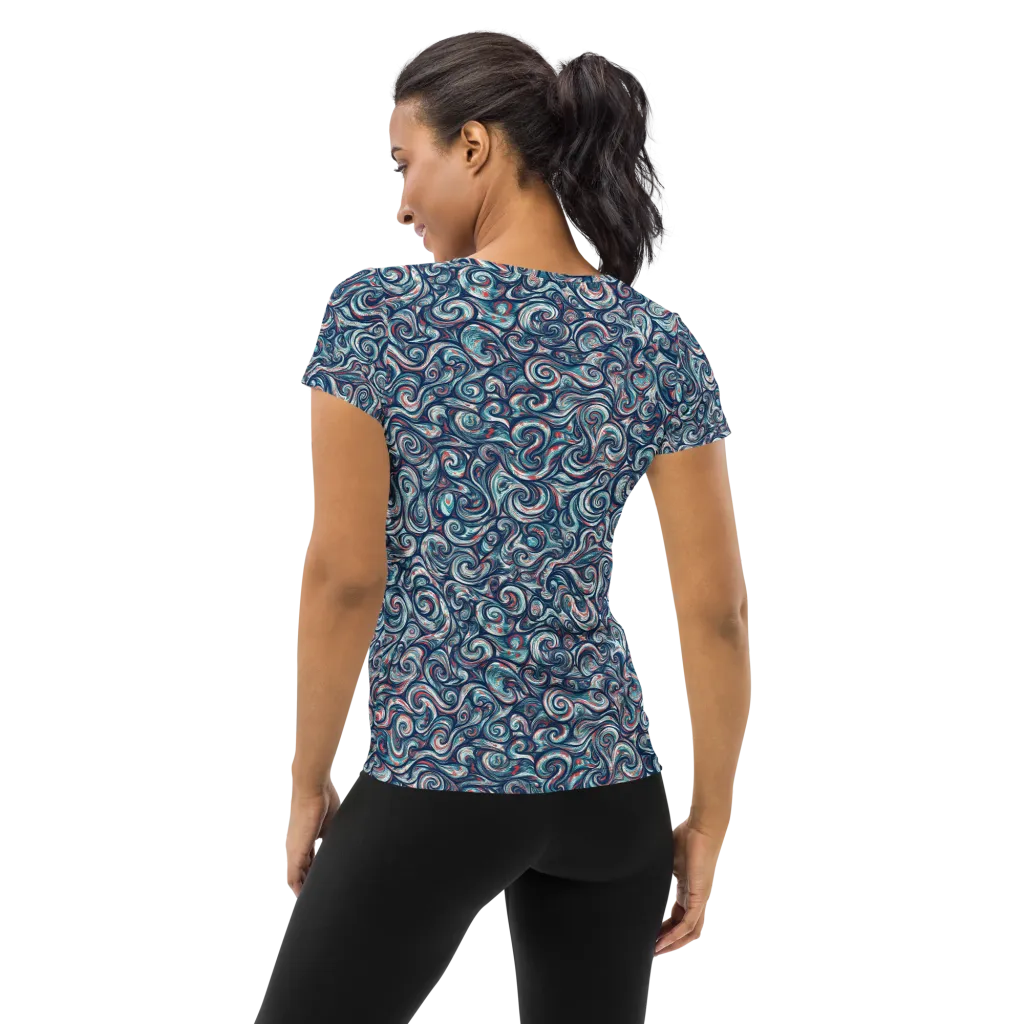 Indigo Vortex on Women's Athletic T-Shirt — Back