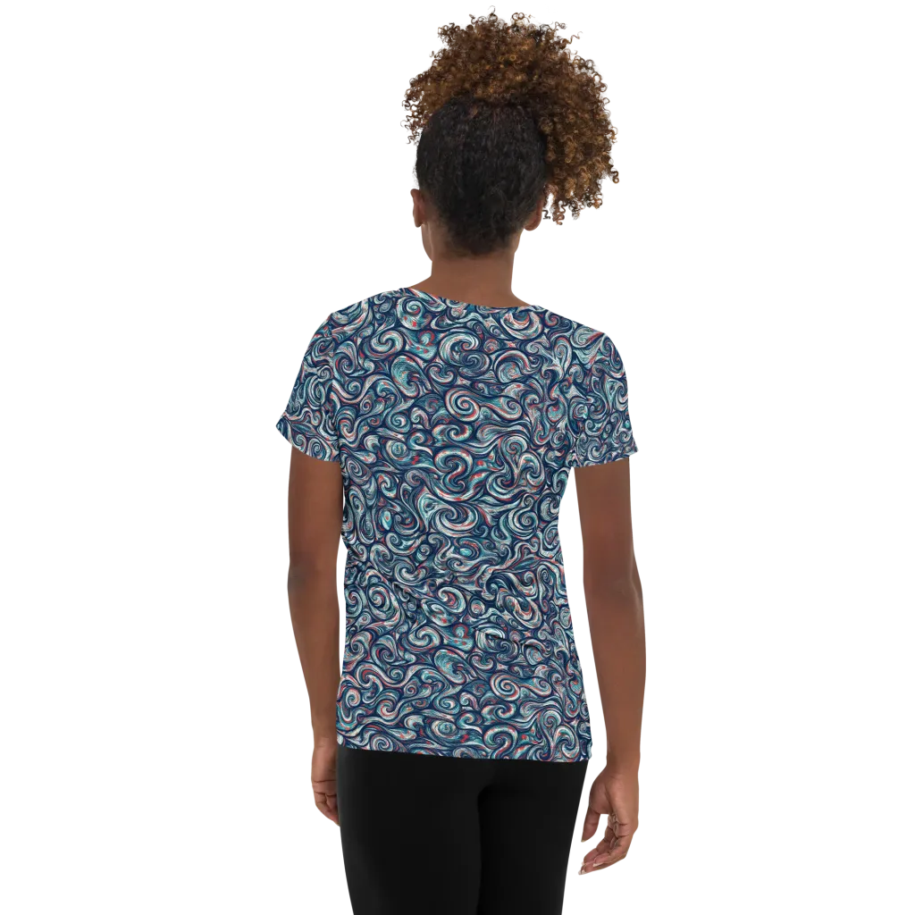 Indigo Vortex on Women's Athletic T-Shirt — Back