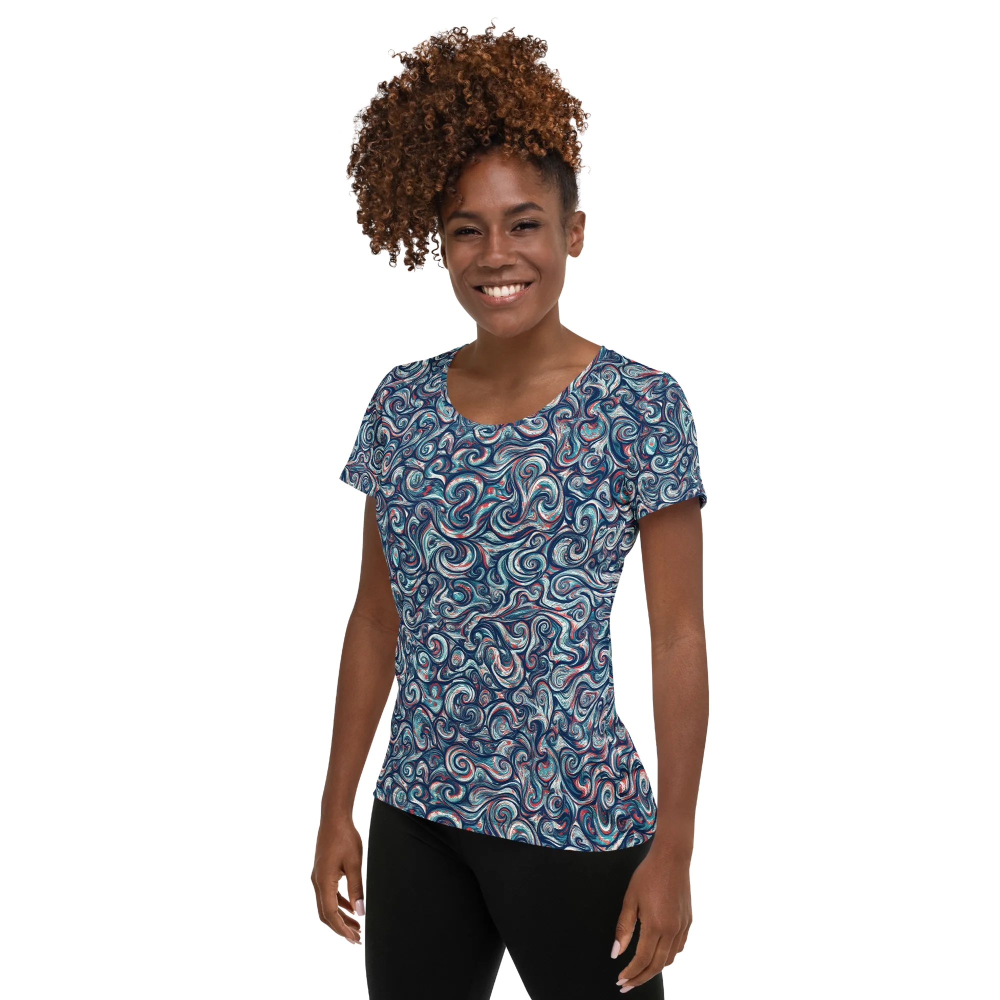 Indigo Vortex on Women's Athletic T-Shirt — Left