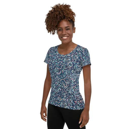 Indigo Vortex on a Women's Athletic T-Shirt