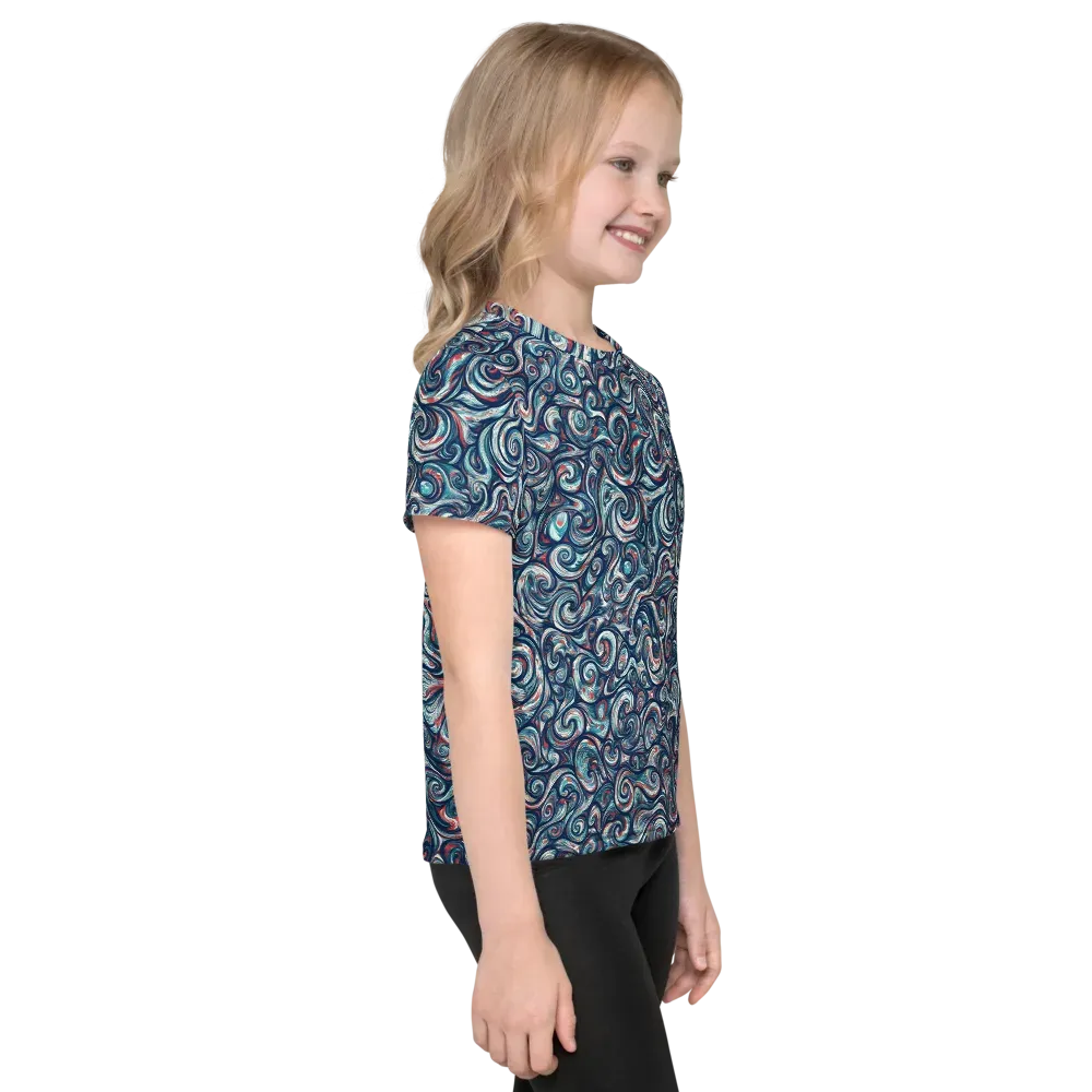 Indigo Vortex on Kids Crew Neck T-Shirt — Right
