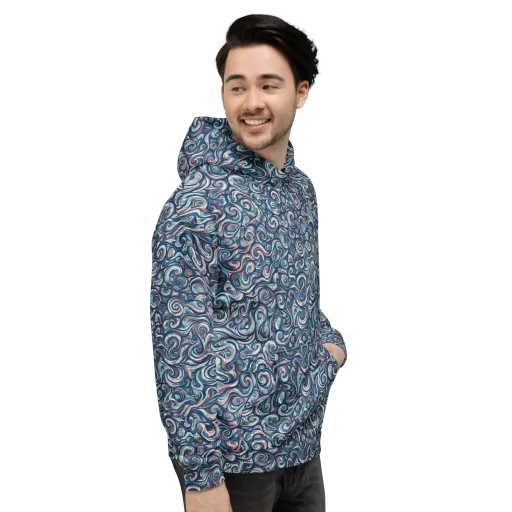 Indigo Vortex on a Hoodie