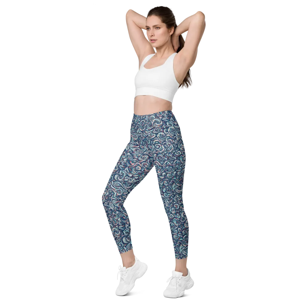 Indigo Vortex on Leggings with Pockets — Left Front