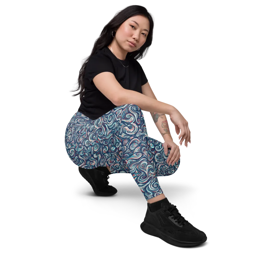 Indigo Vortex on Leggings with Pockets — Right Front
