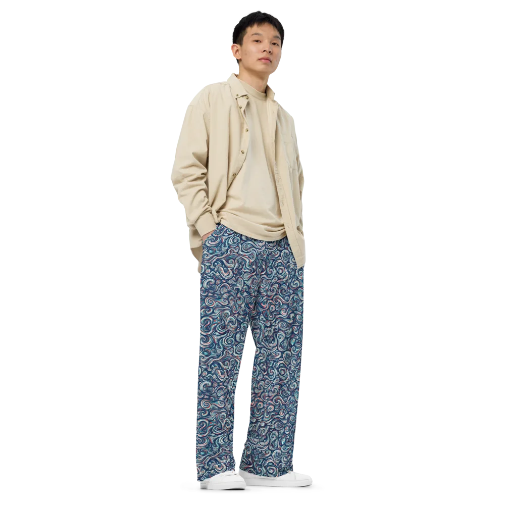 Indigo Vortex on Wide-Leg Pants — Right Front