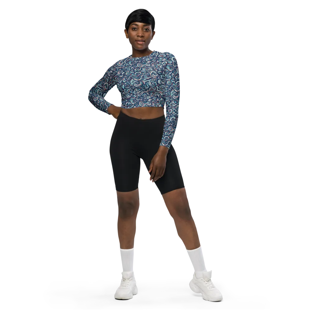 Indigo Vortex on Long Sleeve Crop Top — Front