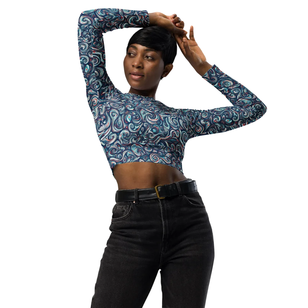 Indigo Vortex on Long Sleeve Crop Top — Front