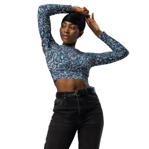 Indigo Vortex on a Long Sleeve Crop Top