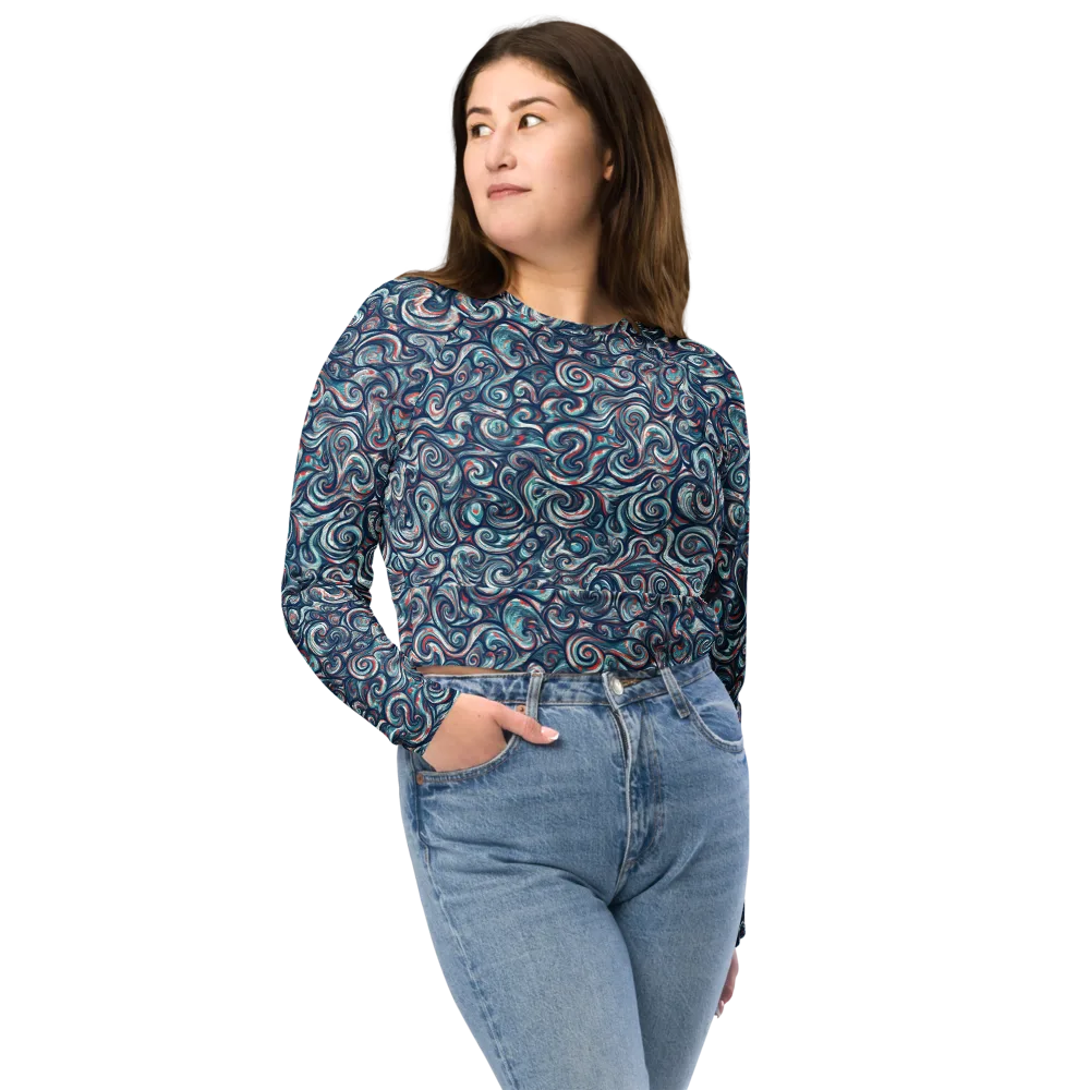 Indigo Vortex on Long Sleeve Crop Top — Front