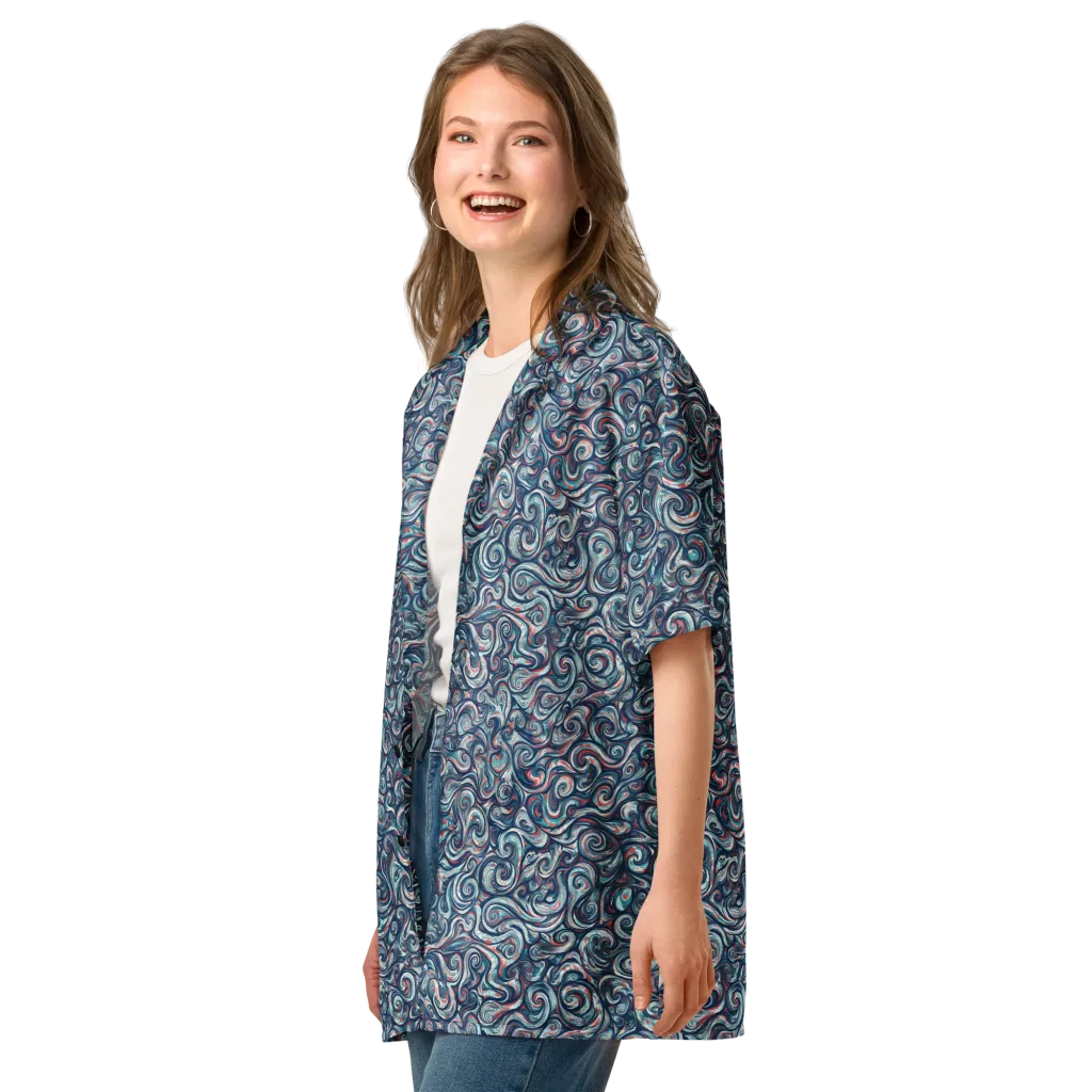 Indigo Vortex on Button Shirt — Left Front