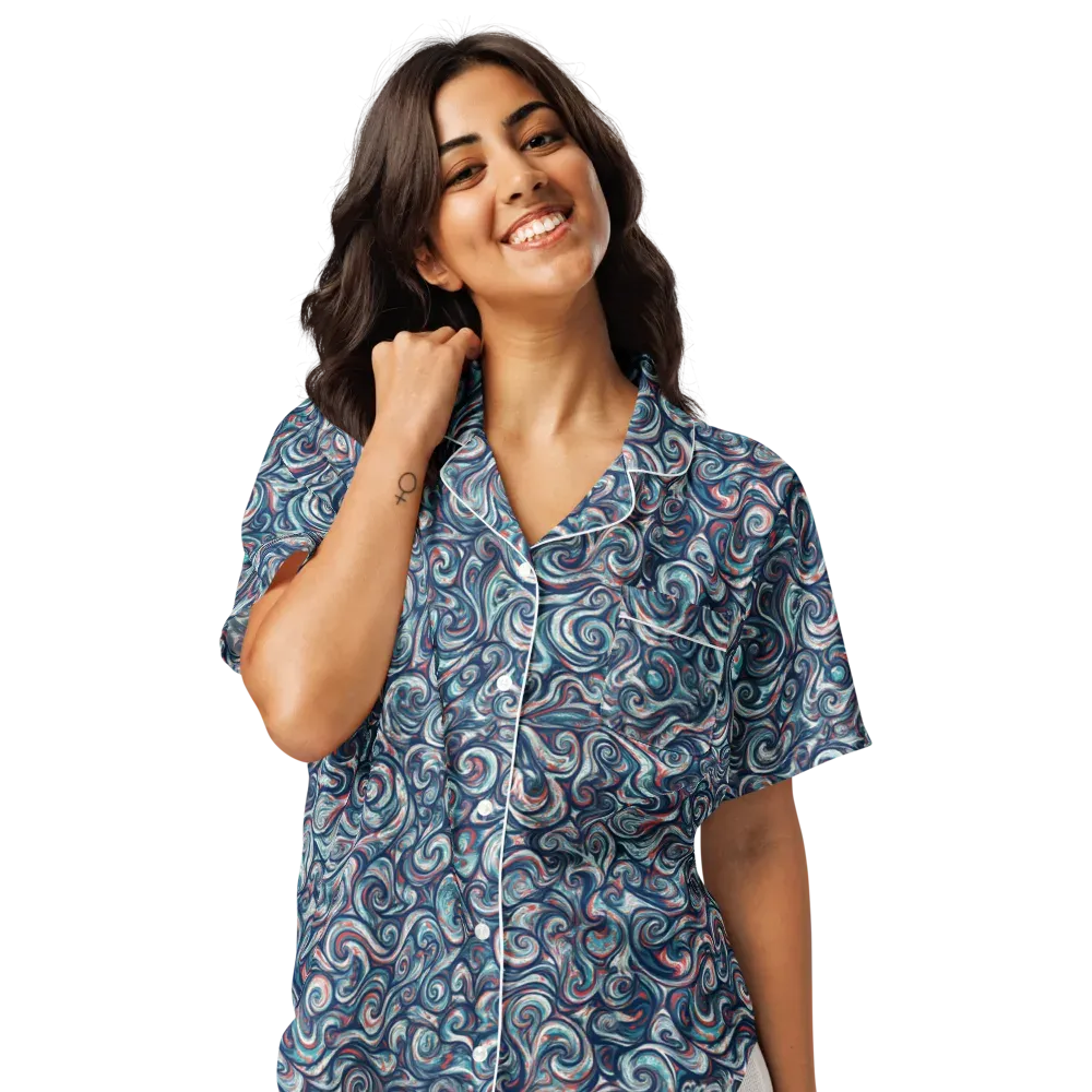 Indigo Vortex on Women's Short Sleeve Pajama Top — Front