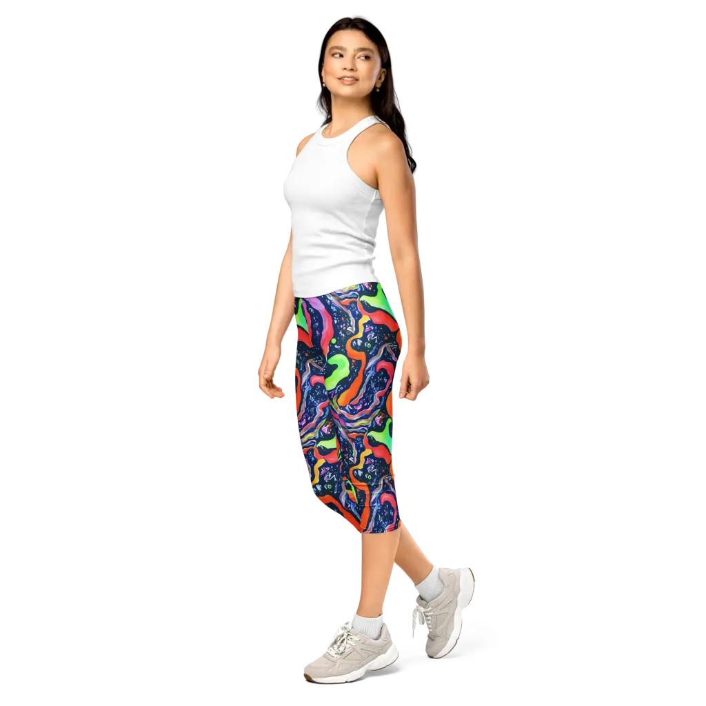 Psychedelic Flow on Capri Leggings — Left Front