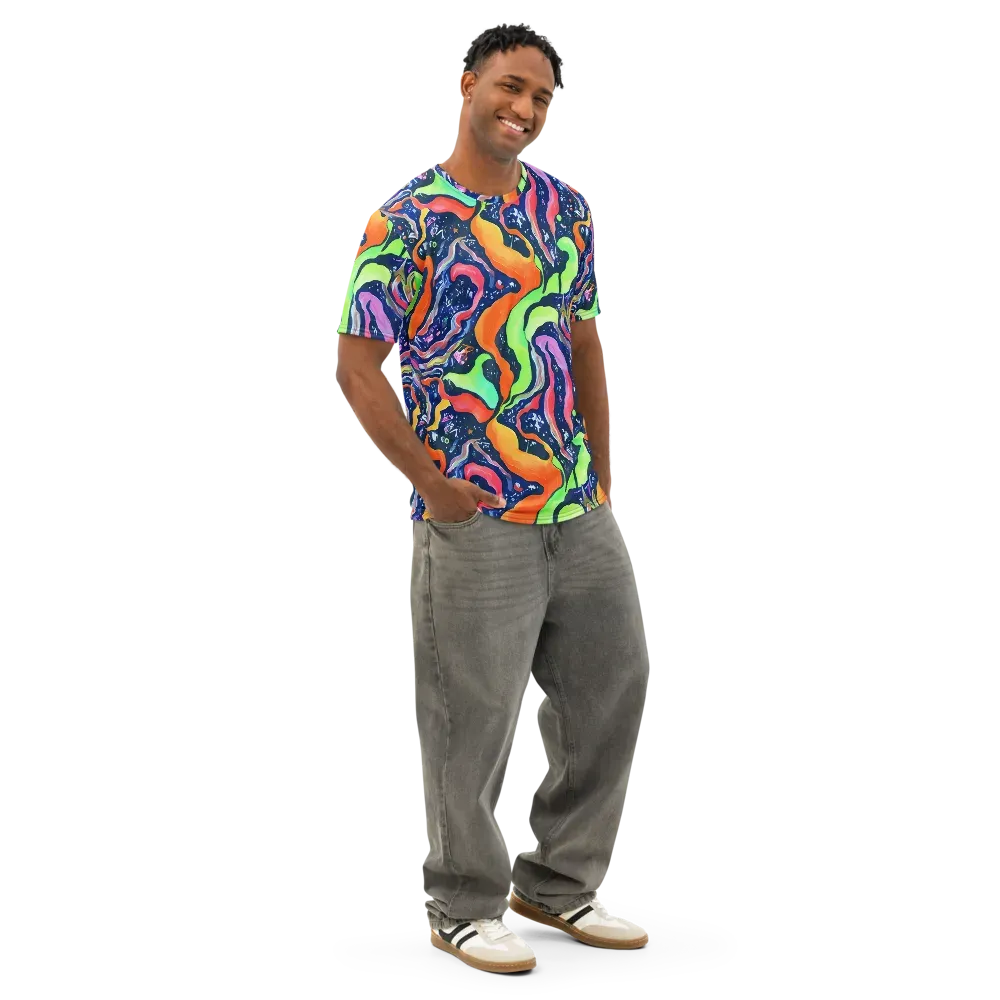 Psychedelic Flow on Men's Cotton Crew Neck T-Shirt — Right Front
