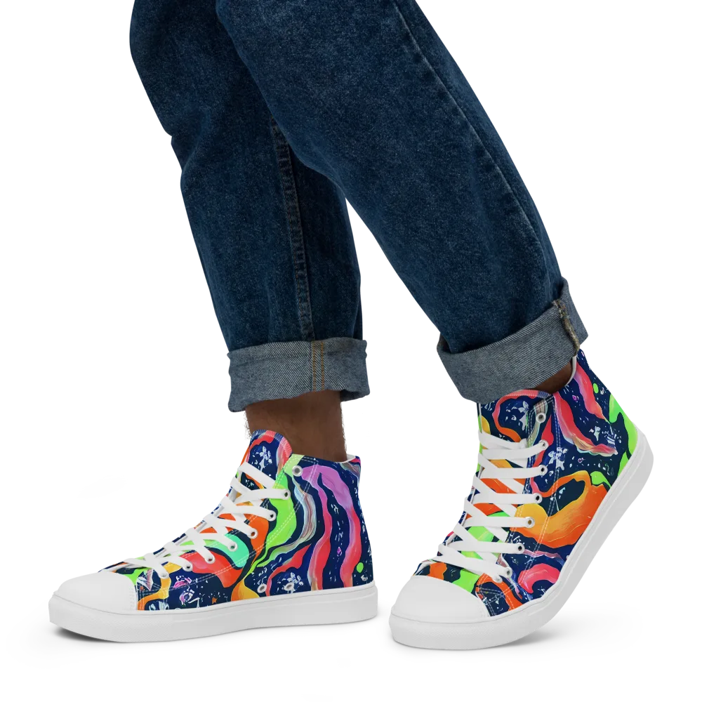 Psychedelic Flow on Men's High Top Canvas Shoes — Left