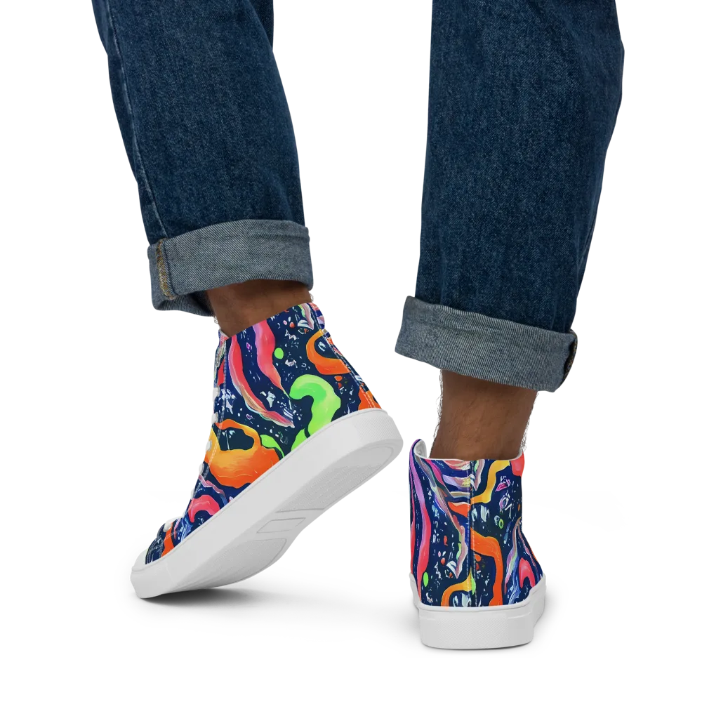 Psychedelic Flow on Men's High Top Canvas Shoes — Back