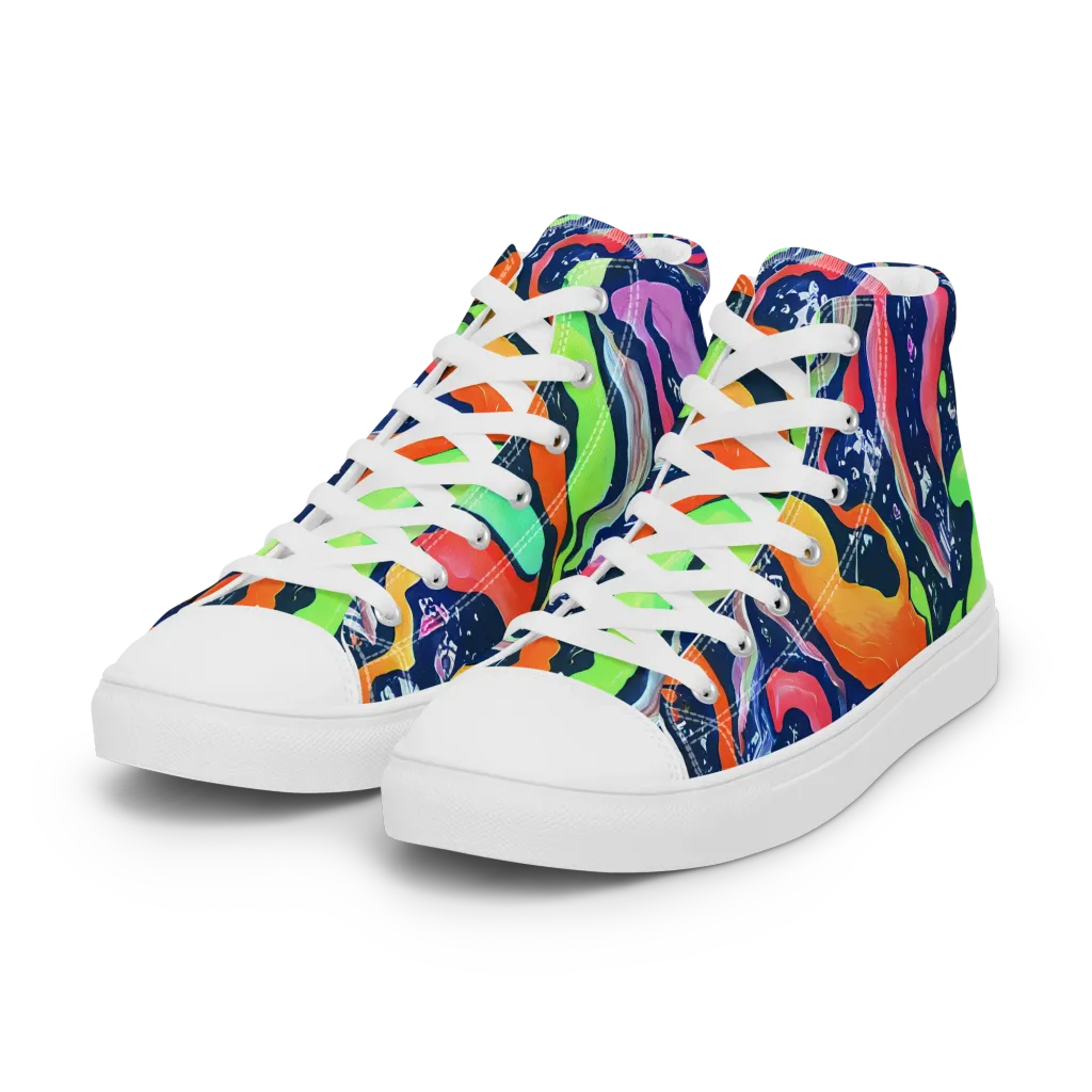 Psychedelic Flow on Women's High Top Canvas Shoes — Left Front