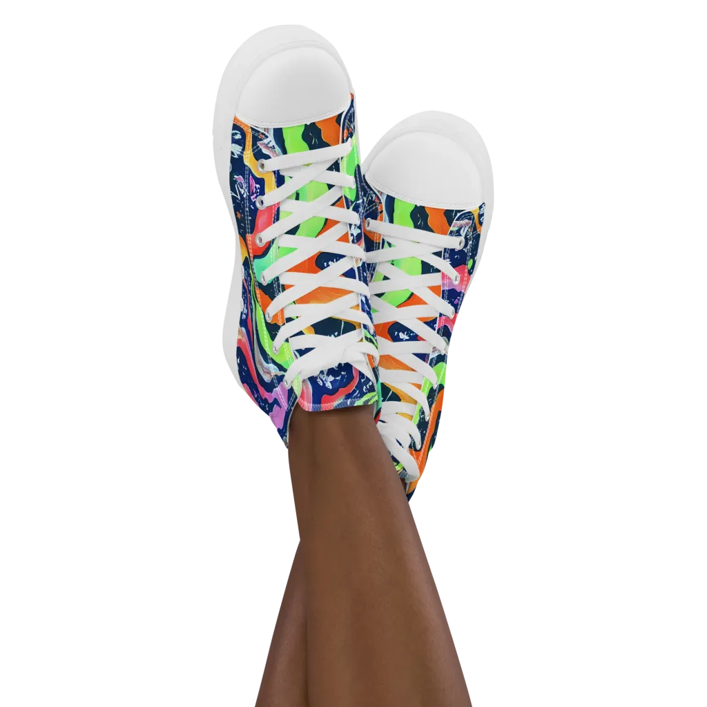 Psychedelic Flow on Women's High Top Canvas Shoes — Front
