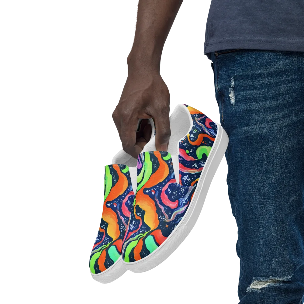 Psychedelic Flow on Men's Slip-On Canvas Shoes — Left Front