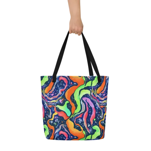Psychedelic Flow on a Large Tote Bag W/ Pocket