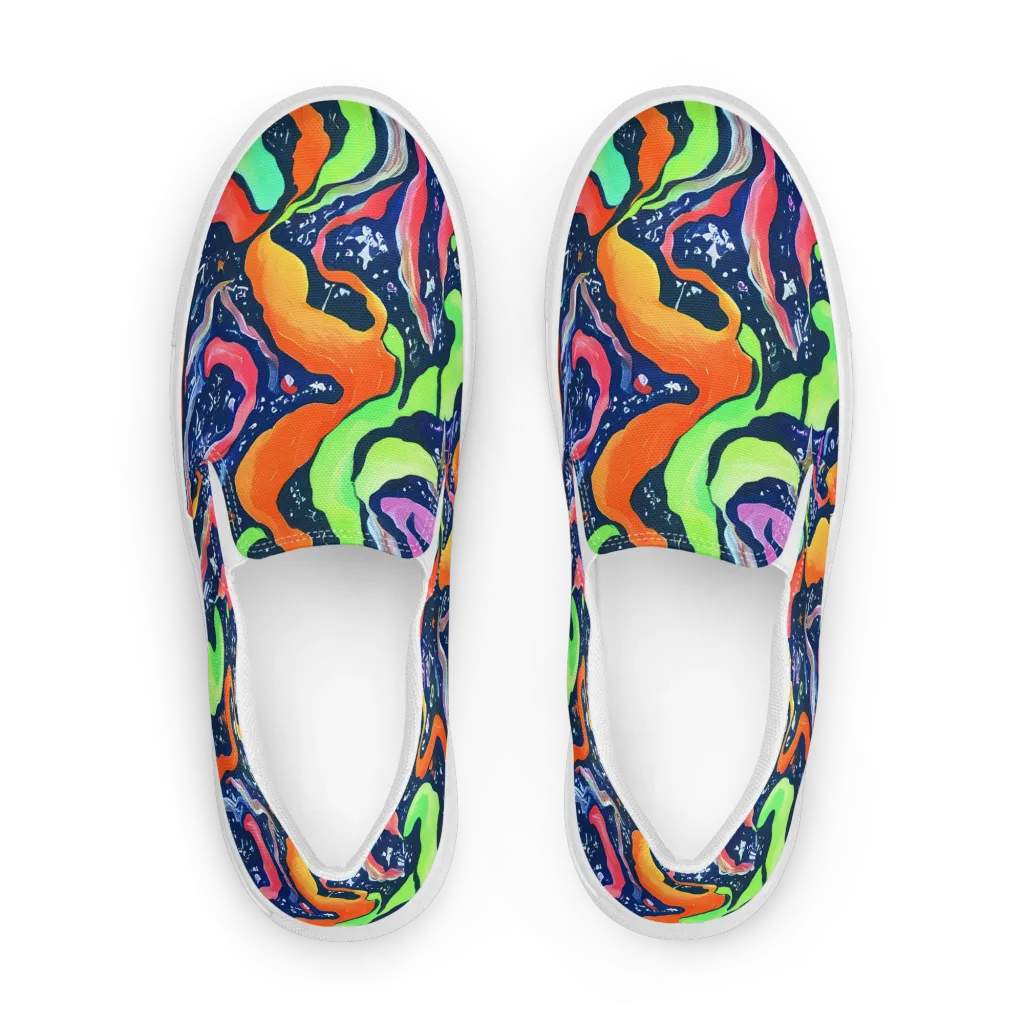 Psychedelic Flow on Women's Slip-On Canvas Shoes — Front