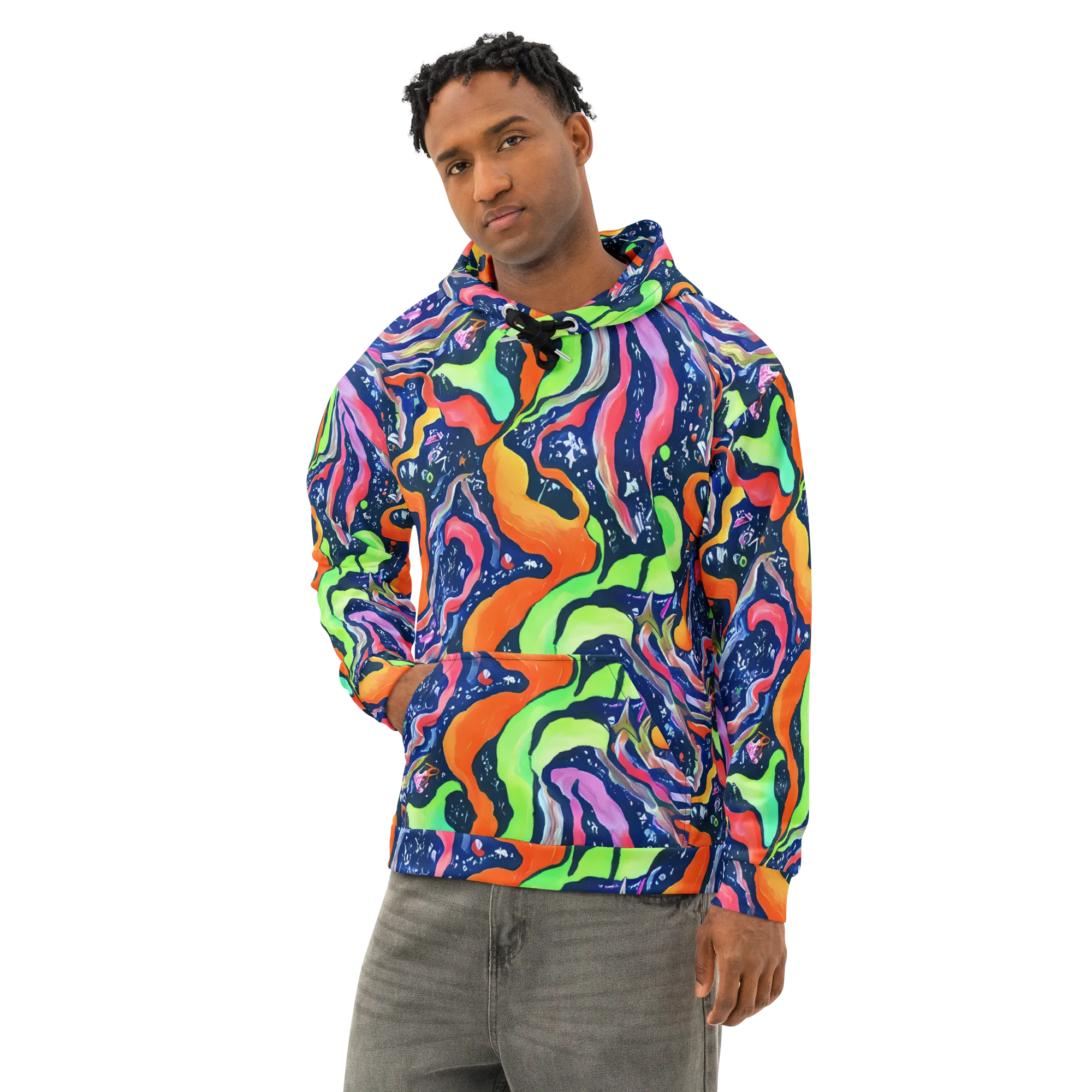 Psychedelic Flow on Cotton Hoodie — Left Front
