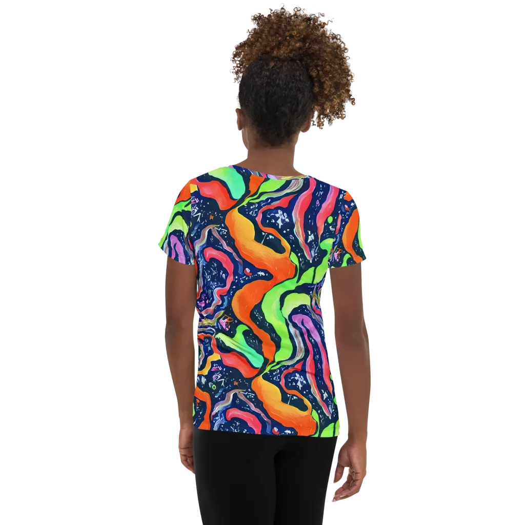 Psychedelic Flow on Women's Athletic T-Shirt — Back