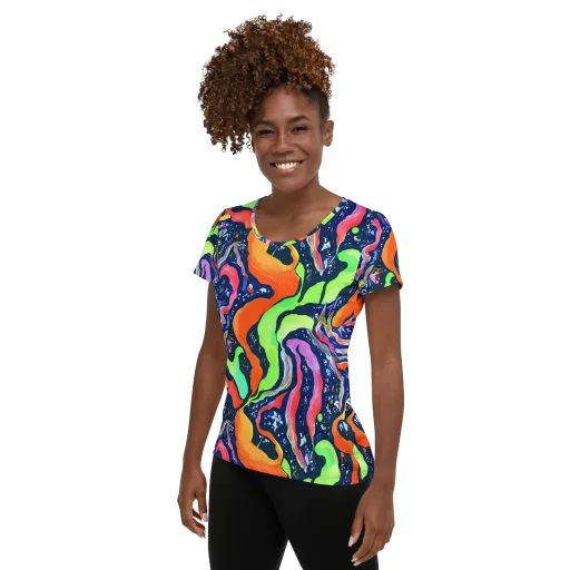 Psychedelic Flow on a Women's Athletic T-Shirt