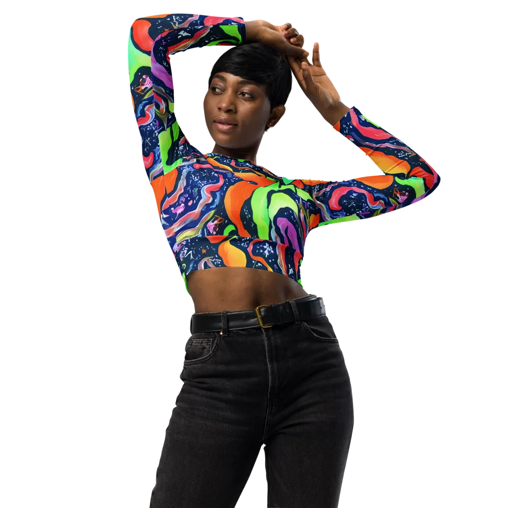 Psychedelic Flow on Long Sleeve Crop Top — Front