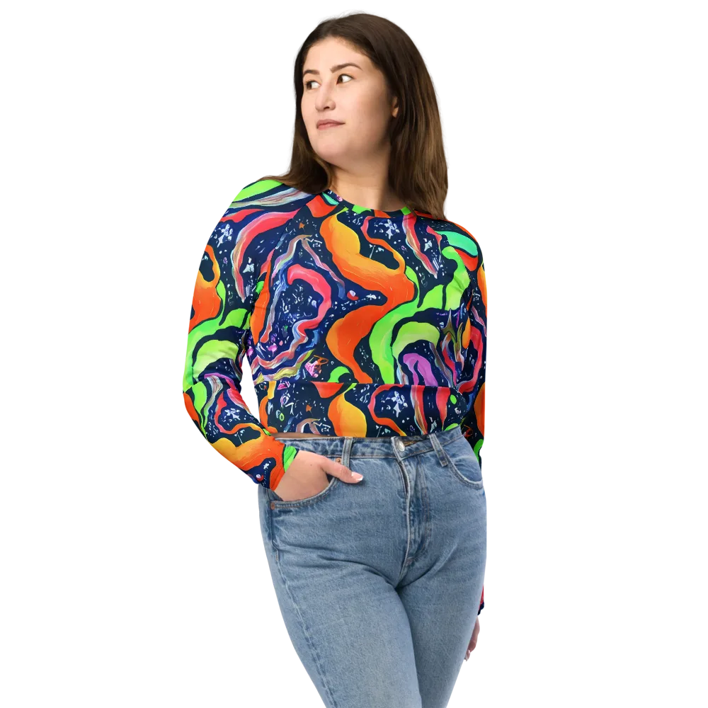 Psychedelic Flow on Long Sleeve Crop Top — Front
