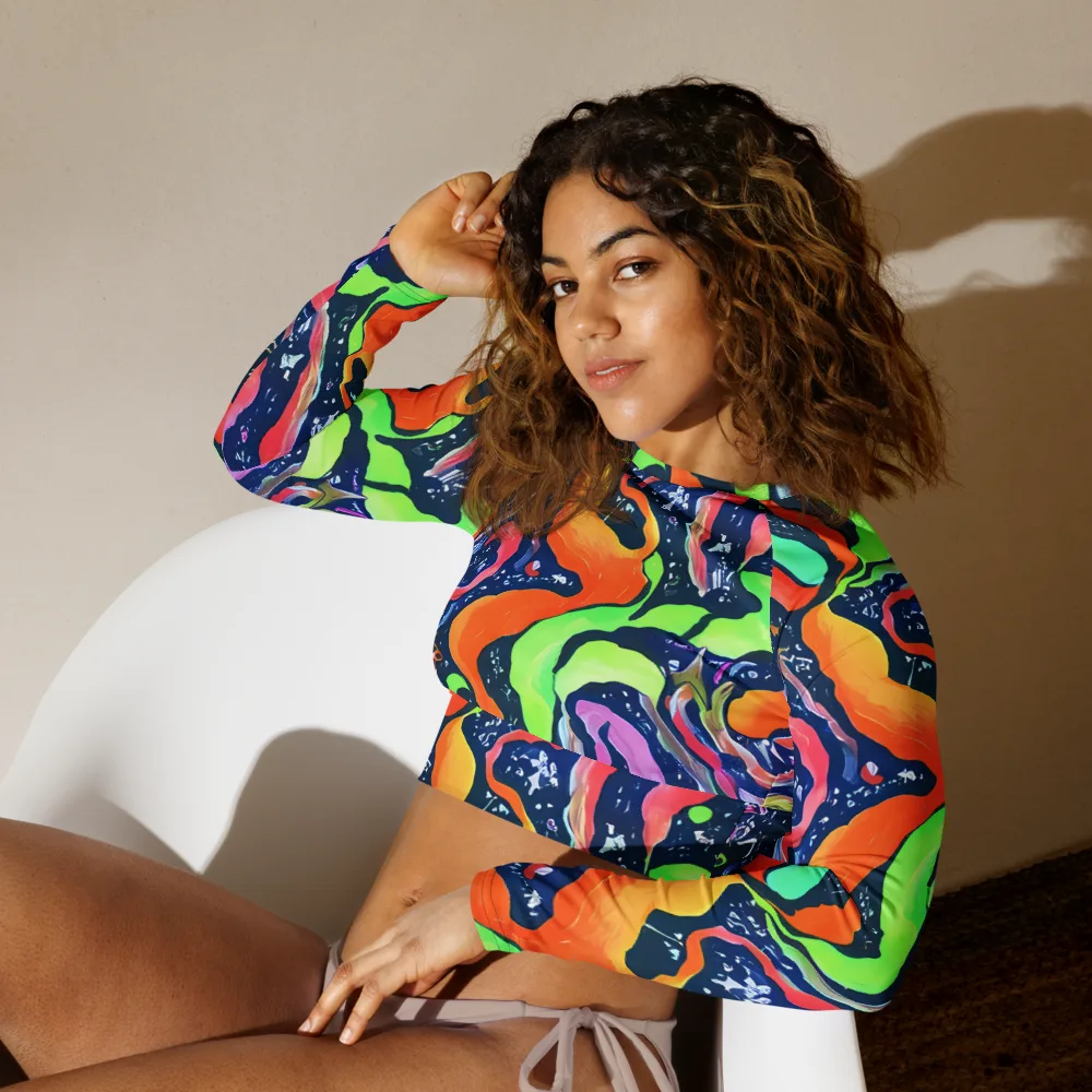 Psychedelic Flow on Long Sleeve Crop Top — Left Front