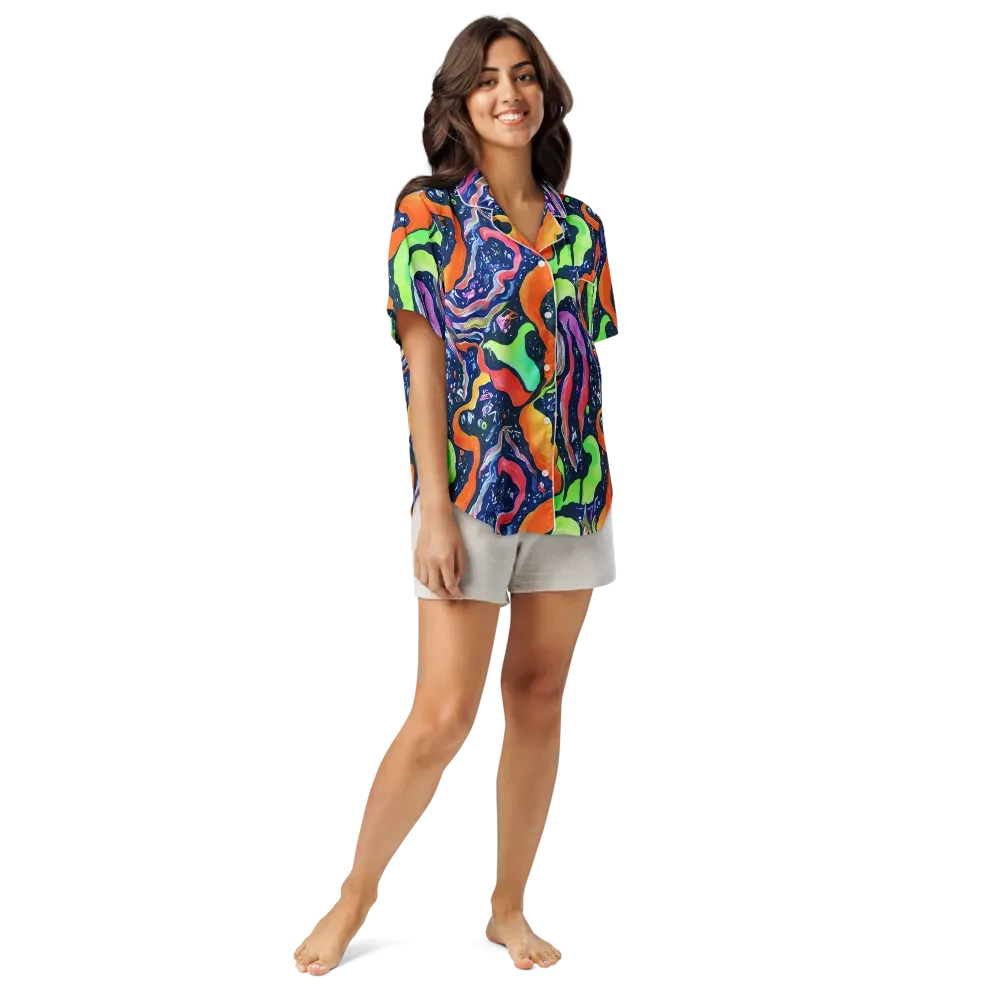 Psychedelic Flow on Women's Short Sleeve Pajama Top — Front